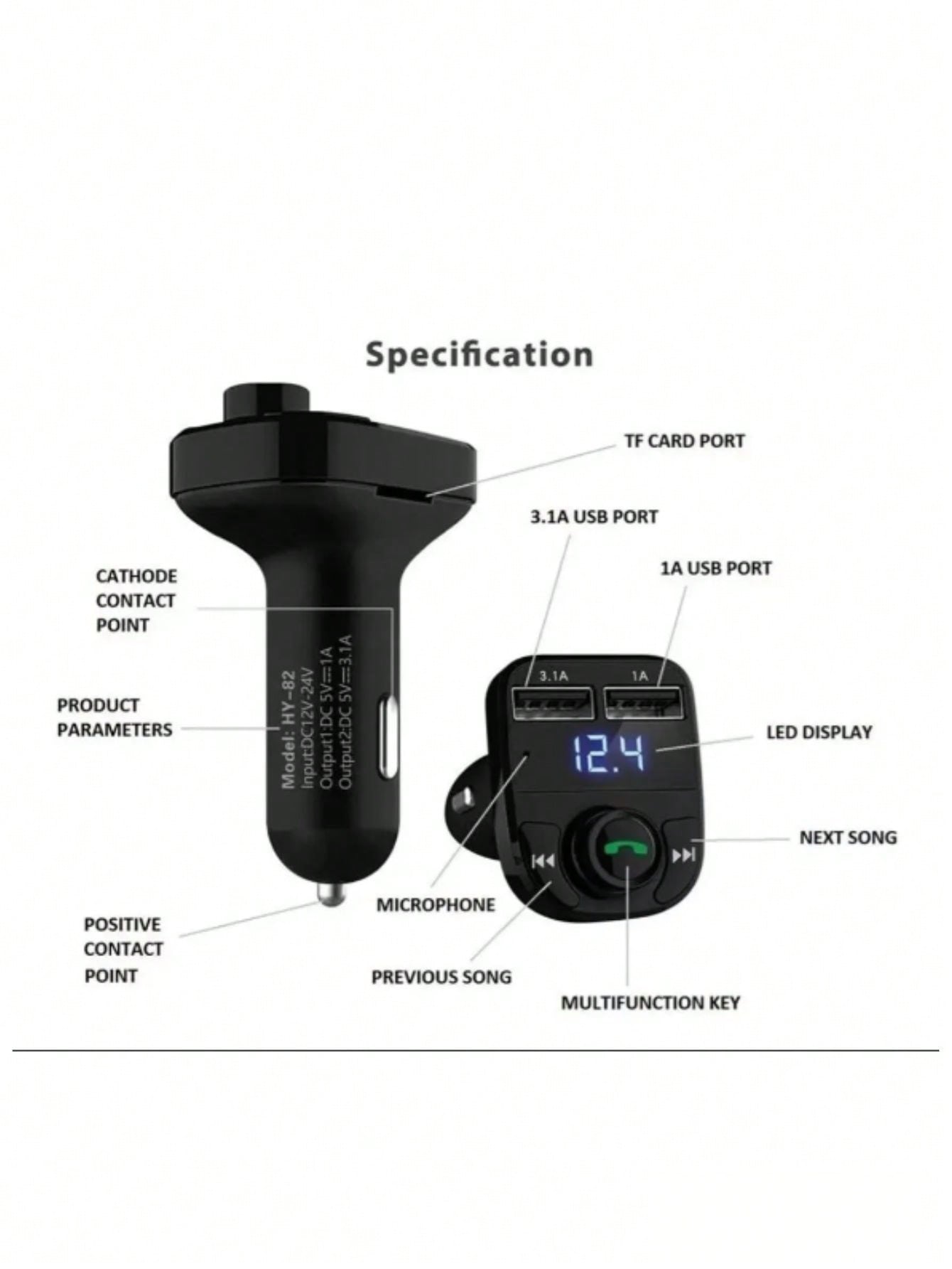 Bluetooth Transmisor Fm Auto Manos Libres Cargador 2 Usb