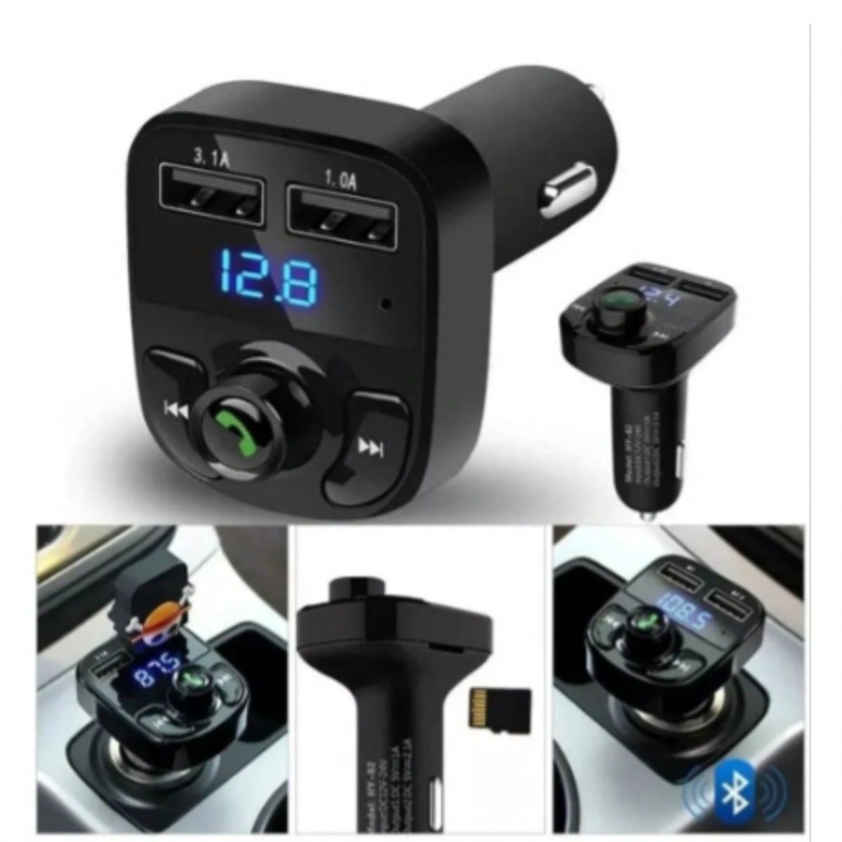 Bluetooth Transmisor Fm Auto Manos Libres Cargador 2 Usb